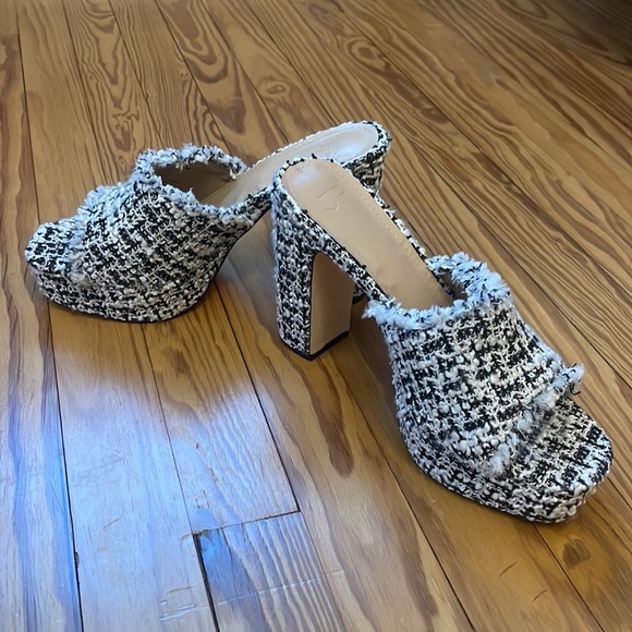 Black & White Tweed Platform Heel Mules - Picture 3 of 3